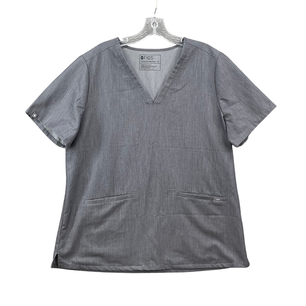 FIGS Scrub Top Womens XL Gray V-Neck Technical Collection Workwear Uniform